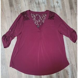 Torrid Women's Plus Size 3 Blouse Top 3/4 Sleeve Red Solid Polyester V-Neck